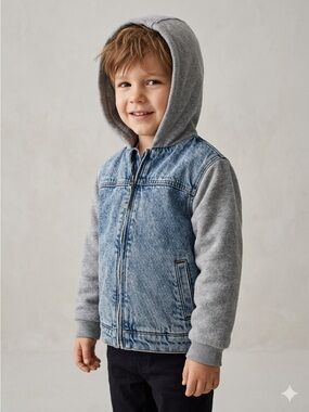 H&M &Denim 2-in-1 Hooded Acid Wash Denim Jacket | EUC | 4-5Y